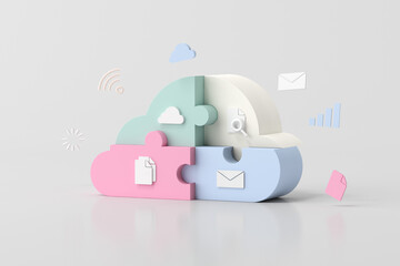 Poster - Illustration of cloud computing concept design, Jigsaw puzzle pieces, 3d rendering.