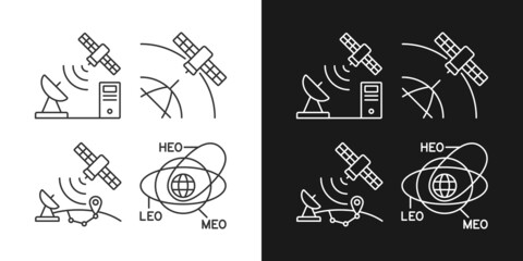 Wall Mural - Satellite radionavigation linear icons set for dark and light mode. Transmission Control Protocol standarts. Customizable thin line symbols. Isolated vector outline illustrations. Editable stroke