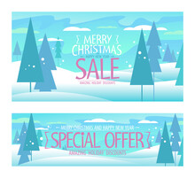 Christmas And New Year Sale Vector Banner Set, Special Offer Holiday Clearance