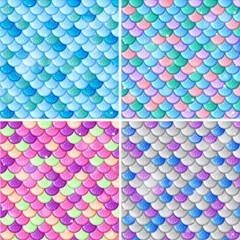 Canvas Print - Set of fish scale seamless pattern background