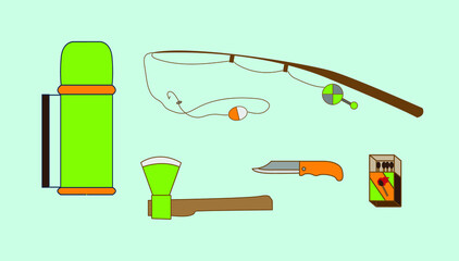 set of illustrations on the theme of survival in nature and tourism. all elements are isolated. collection