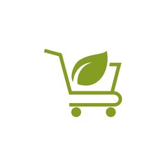 Sticker - Shopping cart with leaves icon isolated on white background