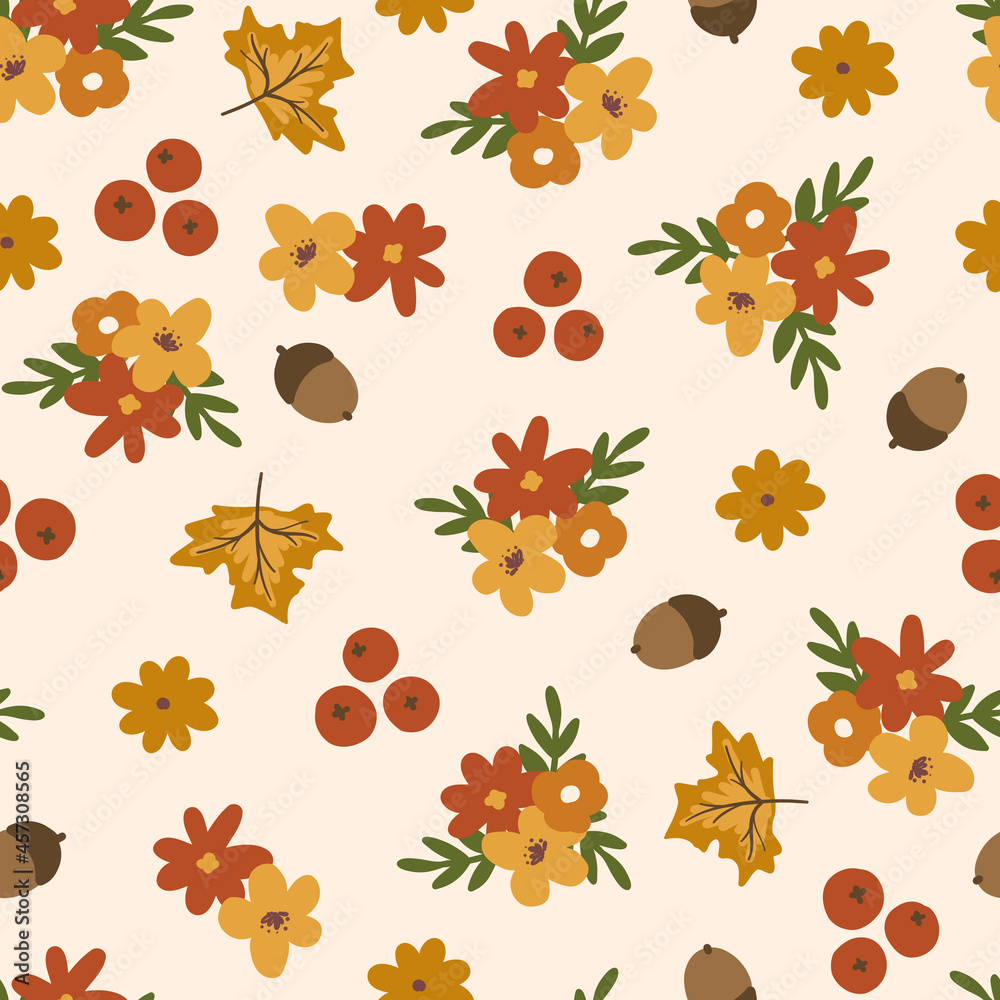 Seamless pattern with hand drawn vector clipart in scandinavian style ...