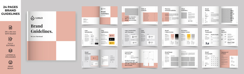 Wall Mural - Square Brand Guideline Template, Simple style and modern layout Brand Style, Brand Book, Brand Identity, Brand Manual, Guide Book