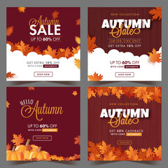 Poster - Autumn Sale Post Or Template Design Decorated With Maple Leaves In Four Options.