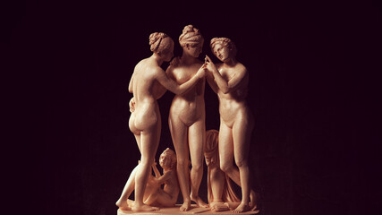 The Three Graces Woman Statue Greek Roman Goddesses Charm Beauty Creativity Art Sculpture 3d illustration render