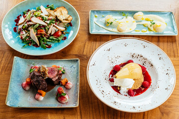 Wall Mural - meat and vegetables on a plate. menu. top view