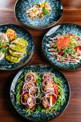 Wall Mural - meat and vegetables on a plate. menu. top view