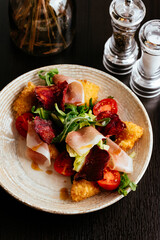 Wall Mural - meat and vegetables on a plate. menu. top view
