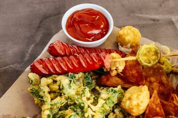 Wall Mural - meat and vegetables on a plate. menu. top view