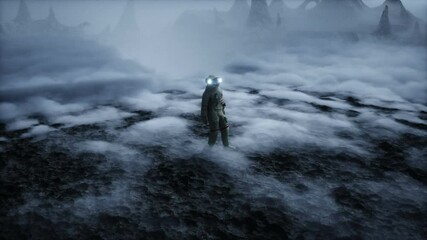 Wall Mural - astronaut on alien planet. mars surface. space travel. realistic 4k animation.