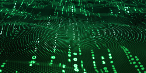 Fototapete - Waves of computer code. Binary code big data. Internet technologies of the future, the flow of open data. Wireless transmission of information. Sorting binary code 3d illustration