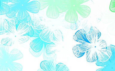 Poster - light blue, green vector doodle background with flowers