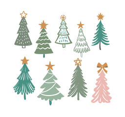 christmas trees vector. hand drawing winter fir tree. new year symbol