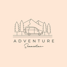 Adventure Travel Mountain Line Art Logo Vector Symbol Illustration Design
