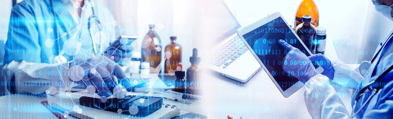 Male doctor sitting at table and writing on a document report in hospital office. Medical healthcare staff and doctor service.