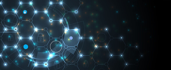 internet digital security technology concept for business background. Lock on circuit board