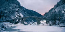 The Devil's Bridge Photographed At Dusk In A Snowy Winter