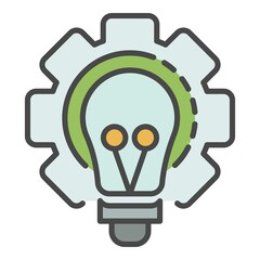 Poster - Bulb cog wheel icon. Outline bulb cog wheel vector icon color flat isolated on white