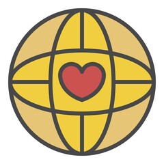 Poster - Global heart love icon. Outline global heart love vector icon color flat isolated on white