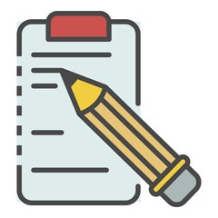 Poster - Write pencil on clipboard icon. Outline write pencil on clipboard vector icon color flat isolated on white