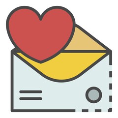 Poster - Email heart inbox icon. Outline email heart inbox vector icon color flat isolated on white