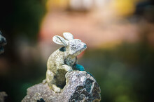 Close-up Of Rabbit Sculpture On Rock