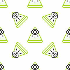 Wall Mural - Line Masons symbol All-seeing eye of God icon isolated seamless pattern on white background. The eye of Providence in the triangle. Vector