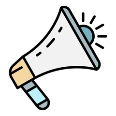 Poster - Warning megaphone icon. Outline warning megaphone vector icon color flat isolated on white