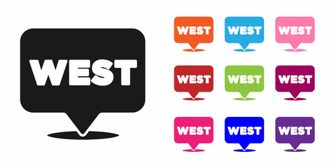Poster - Black Pointer to wild west icon isolated on white background. Western signboard, message board, signpost for finding way with direction. Set icons colorful. Vector