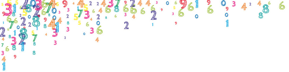 Falling colorful orderly numbers. Math study concept with flying digits. Fantastic back to school mathematics banner on white background. Falling numbers vector illustration.