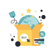 Wall Mural - On line shopping and payment Methods. Mobile payments. Pay per click and online order. Flat vector illustration