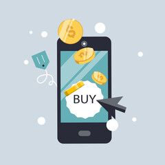 Wall Mural - On line shopping and payment Methods. Mobile payments. Pay per click and online order. Flat vector illustration