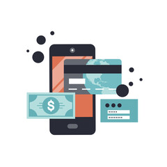 Wall Mural - On line shopping and payment Methods. Mobile payments. Pay per click and online order. Flat vector illustration