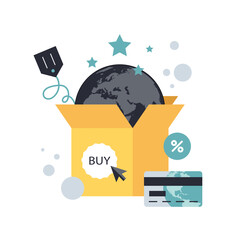 Wall Mural - On line shopping and payment Methods. Mobile payments. Pay per click and online order. Flat vector illustration