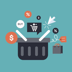 Wall Mural - On line shopping and payment Methods. Mobile payments. Pay per click and online order. Flat vector illustration