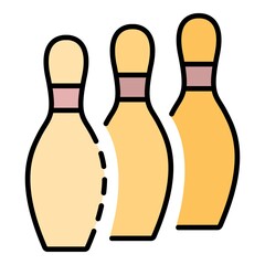 Poster - Bowling pins stand icon. Outline bowling pins stand vector icon color flat isolated on white