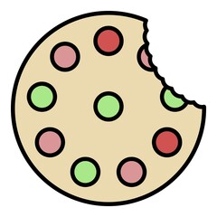 Poster - Bite sugar cookie icon. Outline bite sugar cookie vector icon color flat isolated on white