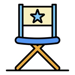 Poster - Vblog director chair icon. Outline vblog director chair vector icon color flat isolated on white