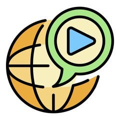 Poster - Global video blog icon. Outline global video blog vector icon color flat isolated on white
