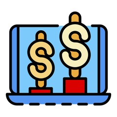 Poster - Money graph up icon. Outline money graph up vector icon color flat isolated on white