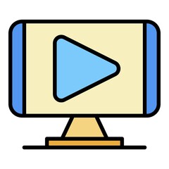 Poster - play video monitor icon. outline play video monitor vector icon color flat isolated on white