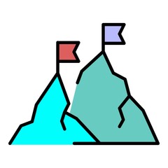Poster - Mountain peak flag icon. Outline mountain peak flag vector icon color flat isolated on white