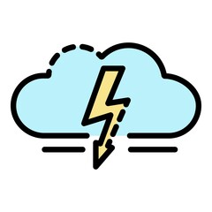 Poster - Cloud light bolt icon. Outline cloud light bolt vector icon color flat isolated on white