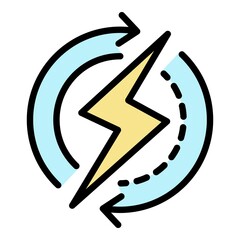 Poster - Recycling energy bolt icon. Outline recycling energy bolt vector icon color flat isolated on white