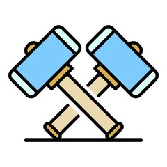 Poster - crossed sledge hammer icon. outline crossed sledge hammer vector icon color flat isolated on white