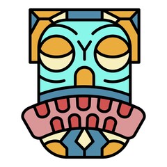 Poster - Tribal face icon. Outline tribal face vector icon color flat isolated on white