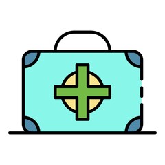 Poster - First aid kit box icon. Outline first aid kit box vector icon color flat isolated on white