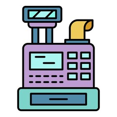 Wall Mural - Cashier machine icon. Outline cashier machine vector icon color flat isolated on white