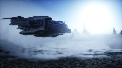 Wall Mural - futuristic ship landing on alien planet. mars surface. realistic 4k animation.